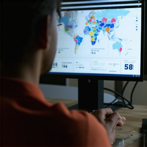 Business owner examining analytics dashboard showing geospatial and behavioral insights for local SEO