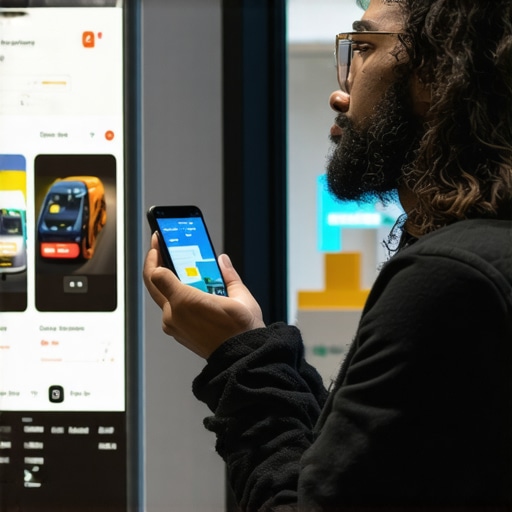 Business owner demonstrating AR shopping experience to customers inside store
