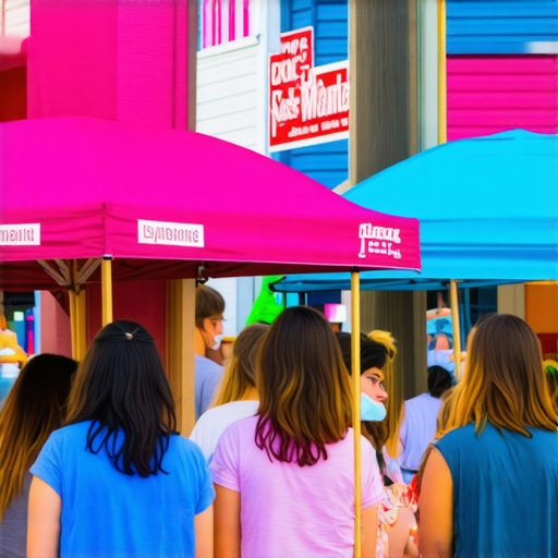 Local Business Engaging Community Local business hosting a community event with neighborhood signage and happy attendees