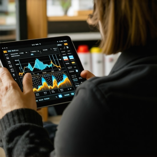 Business owner analyzing real-time local market insights on a tablet with charts and maps.