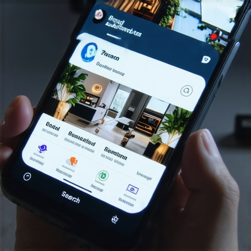 Multi-Modal Local Search Interface Illustration of an AI-powered local search interface with AR overlays, voice, and image search features.
