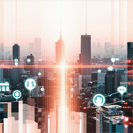 A futuristic city with digital signals representing advanced local SEO signals