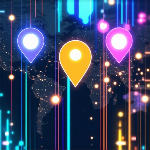 A digital map showing local search signals, AI integration, and SEO analytics