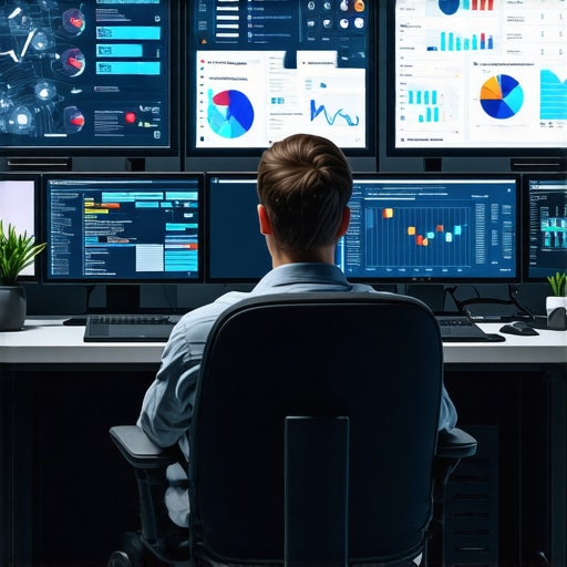 Futuristic workspace with AI-driven analytics for local SEO