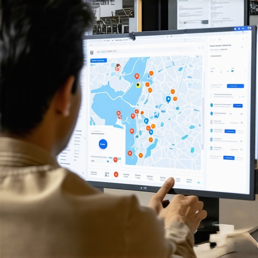 Spatial Analytics Dashboard for Local SEO Business owner examining geospatial data and analytics for local SEO insights.