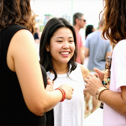 Local residents and business owners at a community event, highlighting neighborhood connectivity.