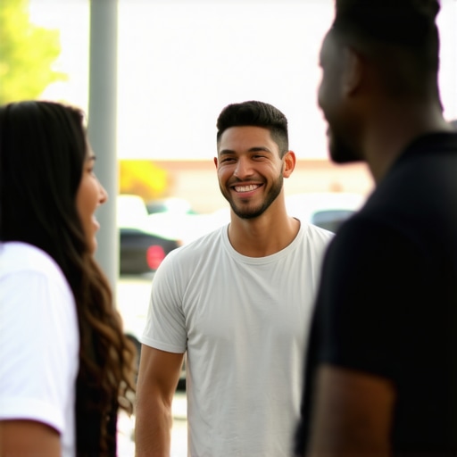 Business owner interacting with residents at a community festival.