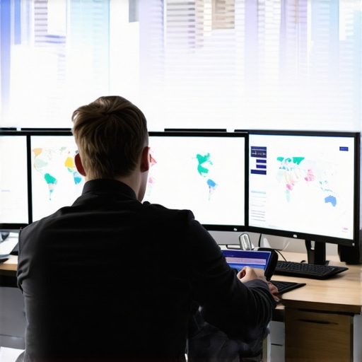 Data-Driven Local SEO Strategy Session Business strategist reviewing local SEO analytics on monitors