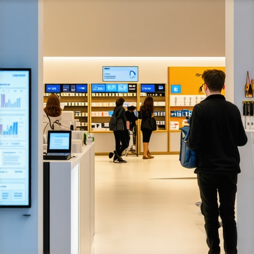 Analytics devices inside a retail store tracking customer interactions for SEO